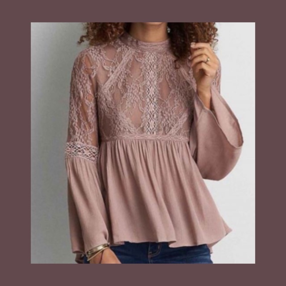 American Eagle Outfitters Bell Sleeve Lace Blouse